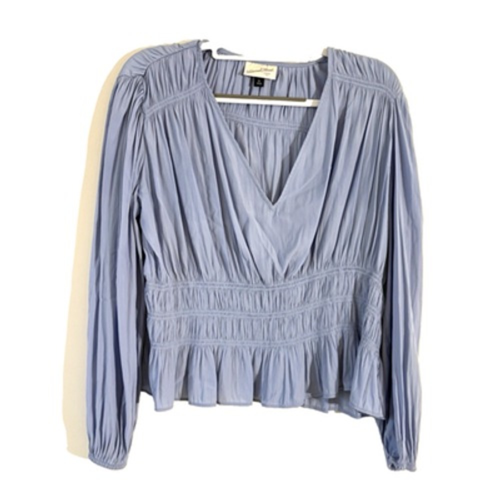 Universal Thread Women's Long Sleeve Smocked Blouse Blue Size XL